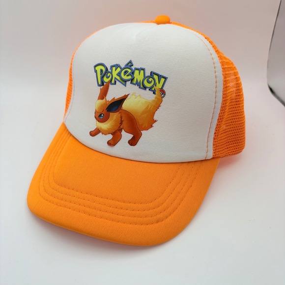 Pokémon Other - Pokémon Kids One Size Trucker Hat Orange Flareon Graphic Snapback